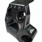 Built-in tow hook detail on Can-Am Maverick R black billet radius rod plate for recovery