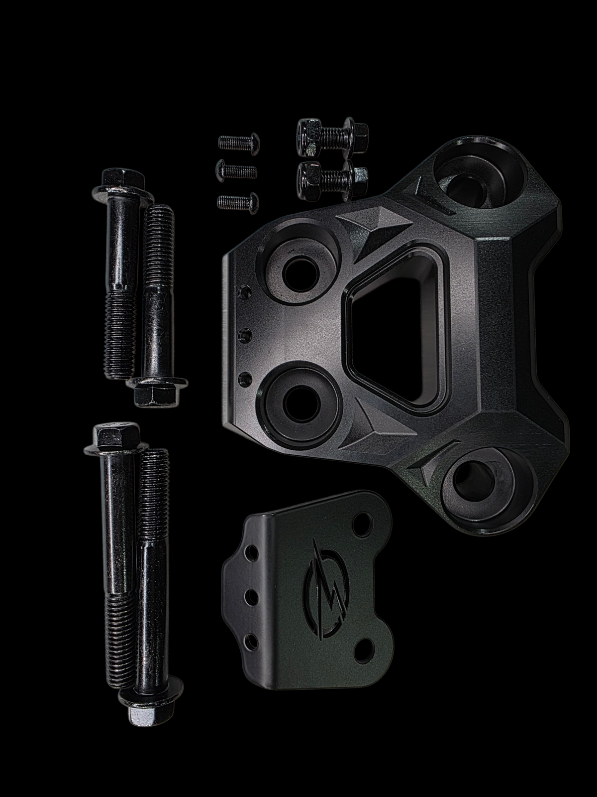 Can-Am Maverick R billet radius rod plate shown protecting radius rod assembly