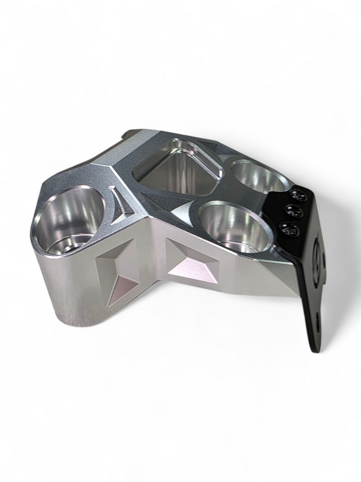 Rear suspension reinforcement detail on Can-Am Maverick R clear billet radius rod plate