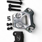 Clear anodized billet radius rod plate installed on Can-Am Maverick R protecting rear suspension heim joints