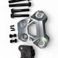 Detail of Can-Am Maverick R clear billet radius rod plate showing heim joint and rod bolt protection