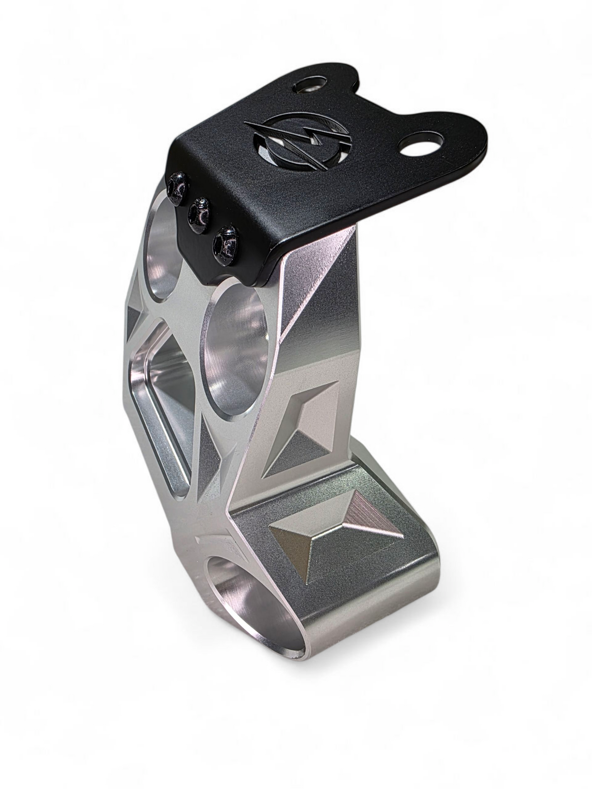 Billet Radius Rod Plate in clear anodized finish for 2024+ Can-Am Maverick R showing machined 6061 aluminum