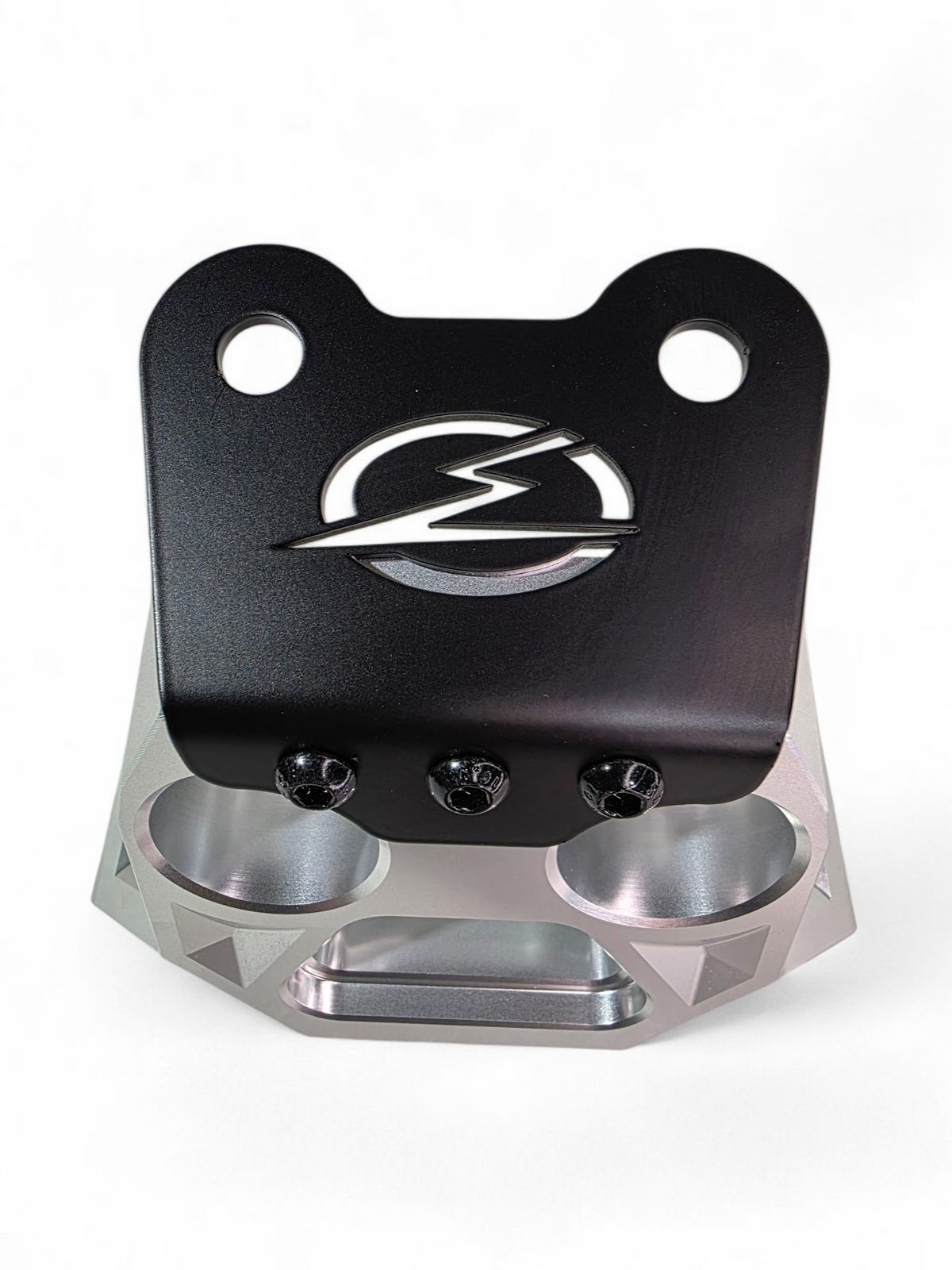 Clear anodized finish detail on Can-Am Maverick R billet radius rod plate showing raw machining