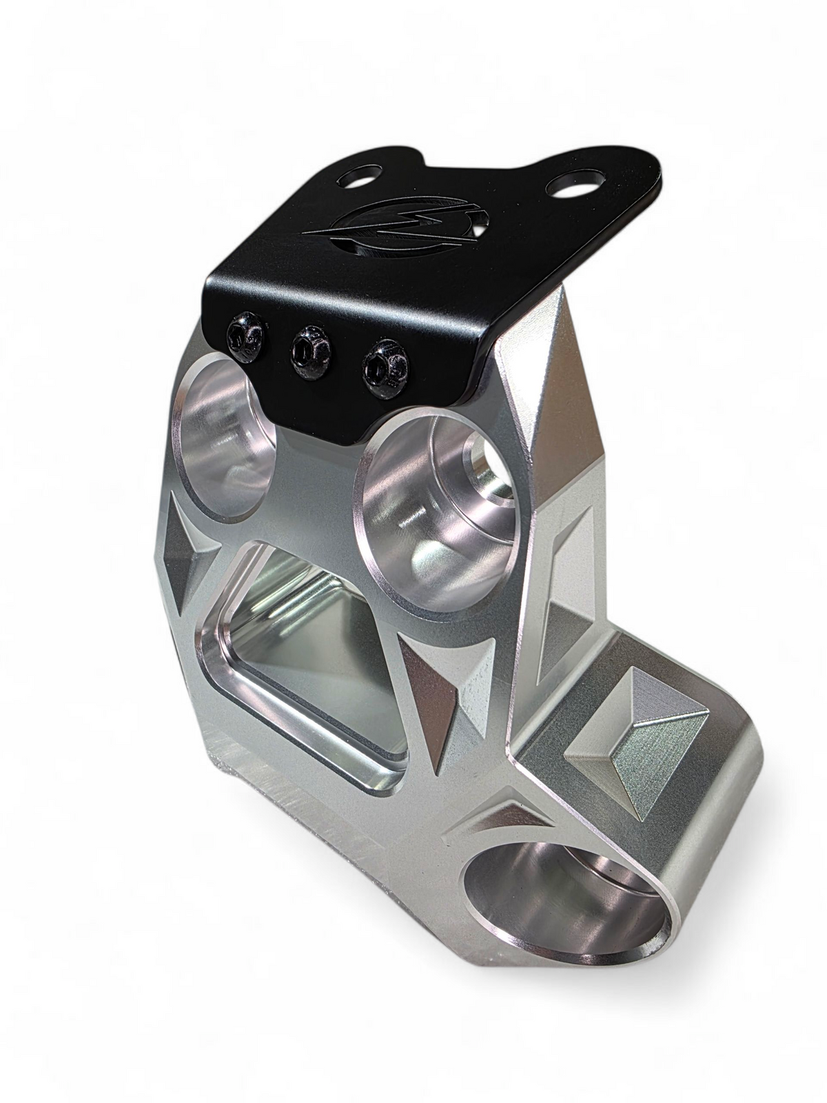 Machined 6061 billet aluminum surface visible through clear anodize on Can-Am Maverick R radius rod plate
