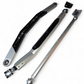 Removable brush shield installed on Can-Am Maverick R High Clearance Radius Rod protecting Heim joints from trail debris