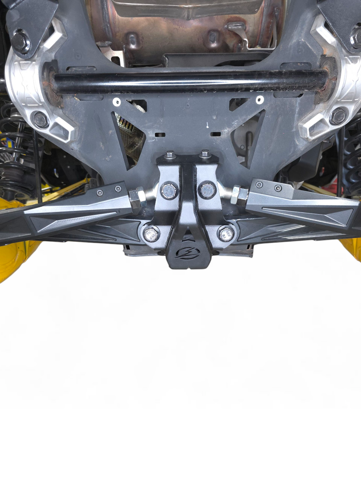 Steel radius rod plate hardware kit for Can-Am Maverick R before installation