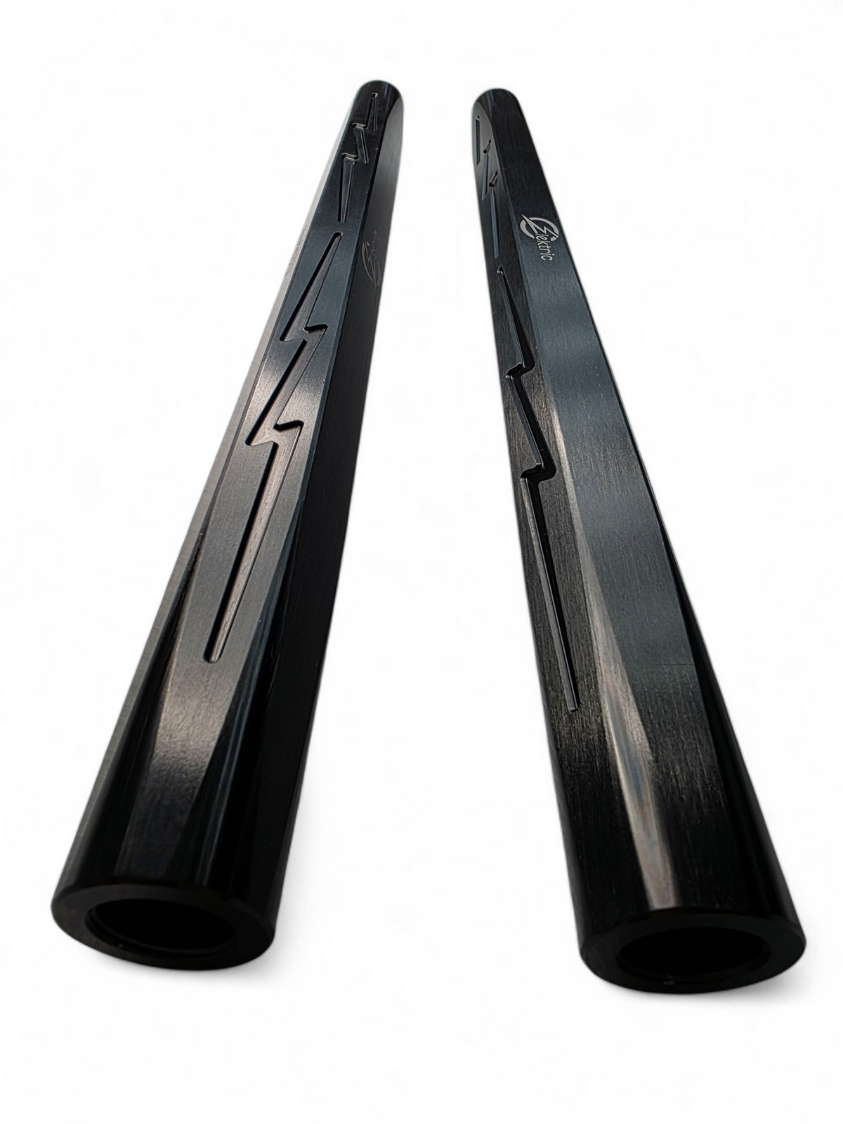 Anodized black Maverick R tie rod end detail with the factory rod end installed
