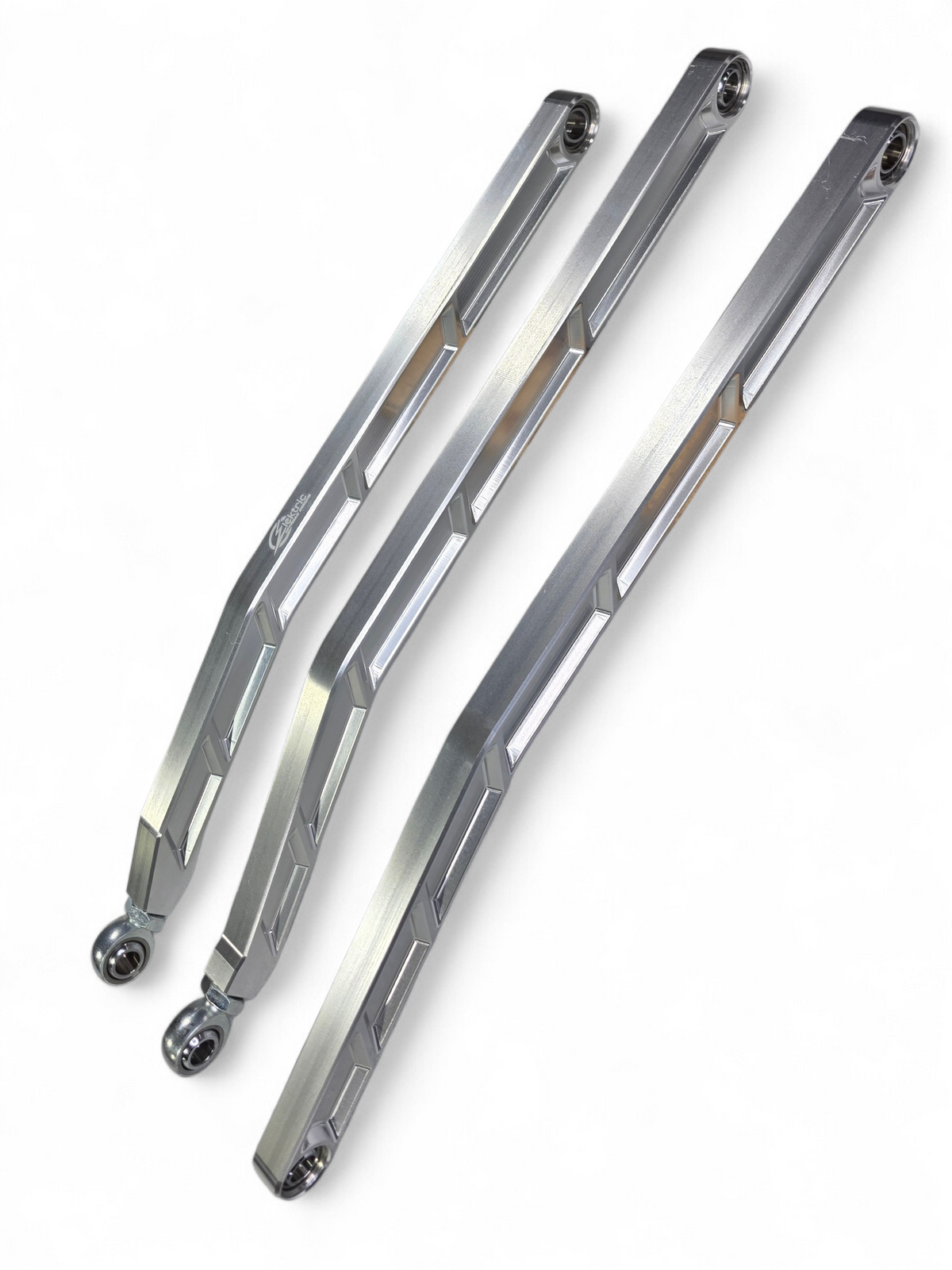 Anti-rocking dust ring detail on Can-Am Maverick X3 clear anodized radius rod protecting bearings