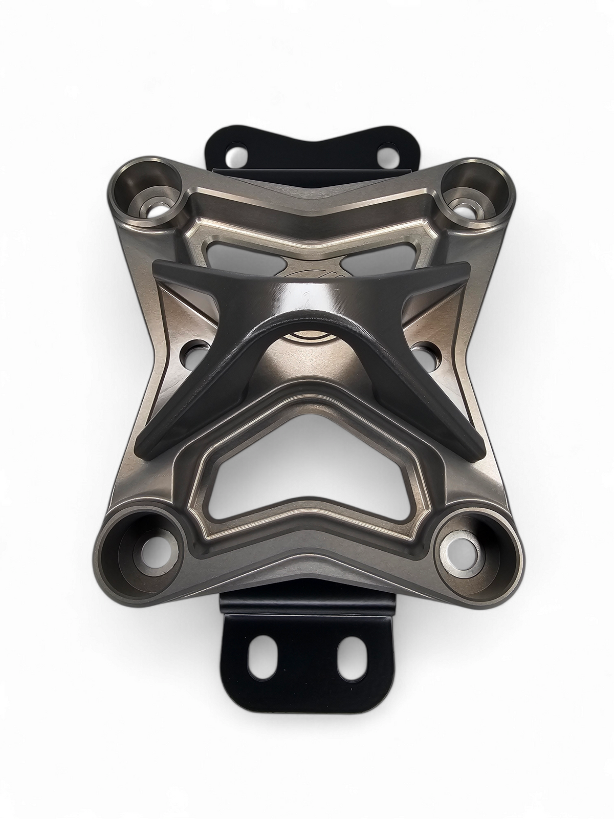10-Bolt Radius Rod Plate in gun metal anodized finish for 2022-2026 Can-Am Maverick X3 showing 6061 billet aluminum