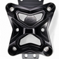 Black anodized 10-bolt radius rod plate installed on Can-Am Maverick X3 protecting rear suspension heim joints