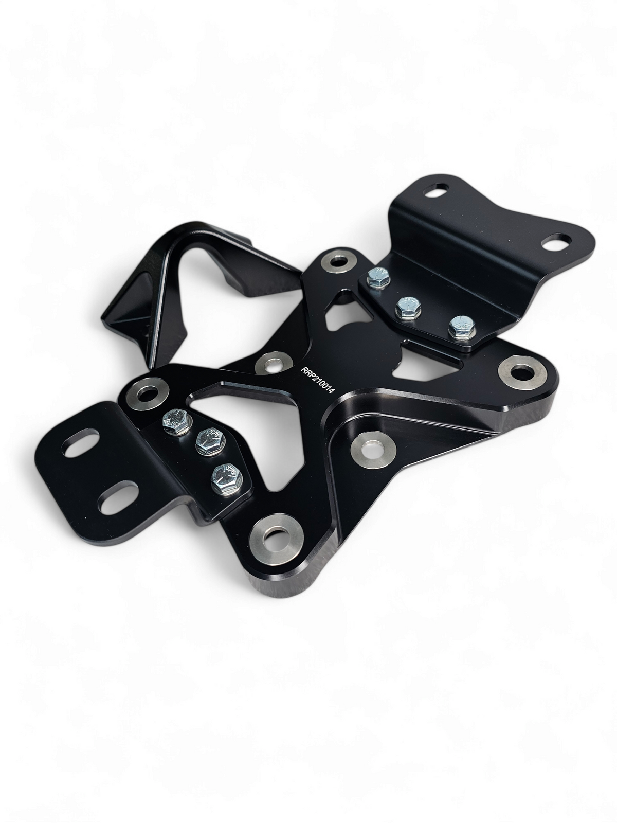 Black anodized 6061 billet aluminum finish on Can-Am Maverick X3 10-bolt radius rod plate