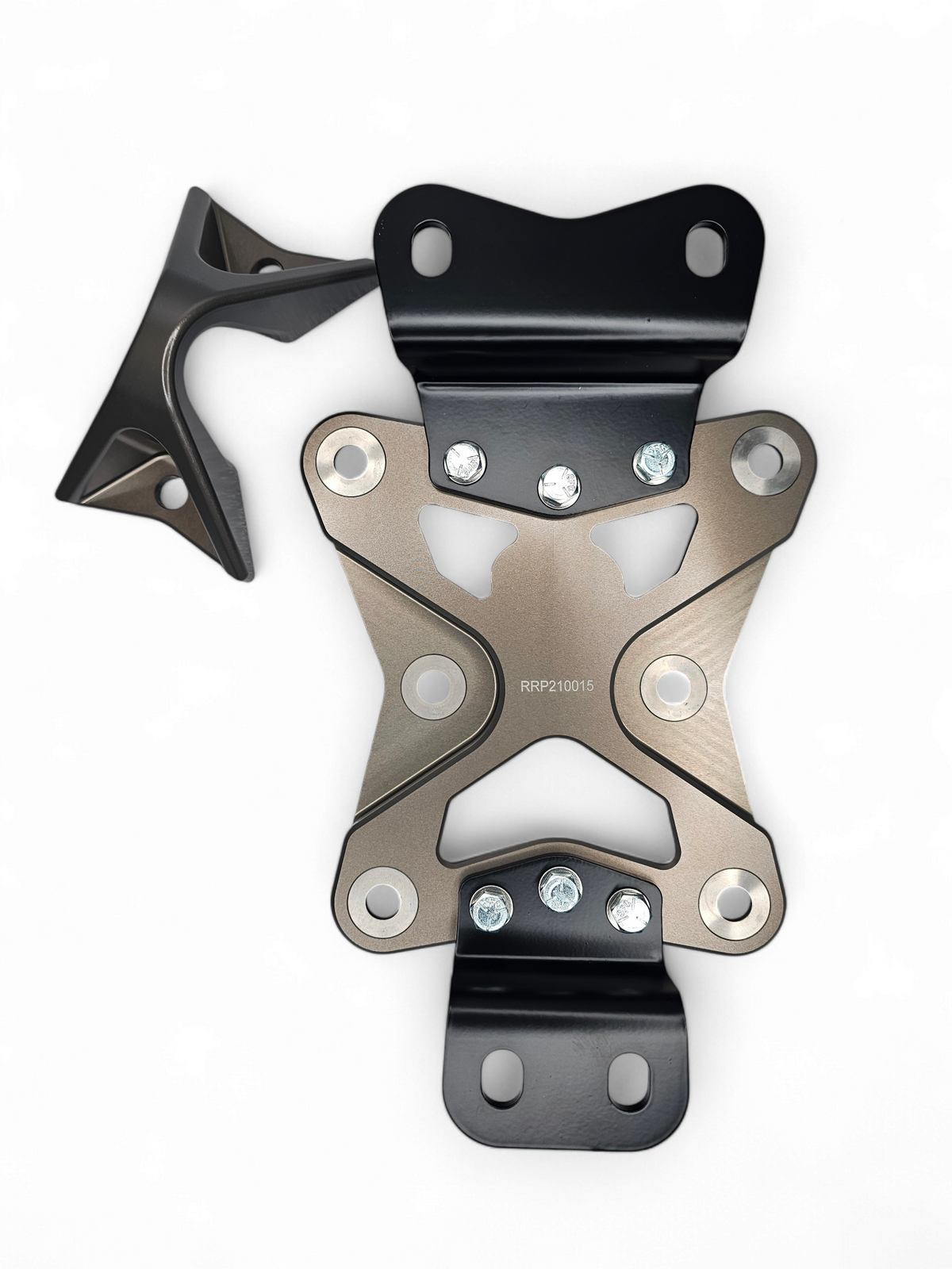 Stainless steel sleeve insert detail on Can-Am Maverick X3 gun metal 10-bolt radius rod plate