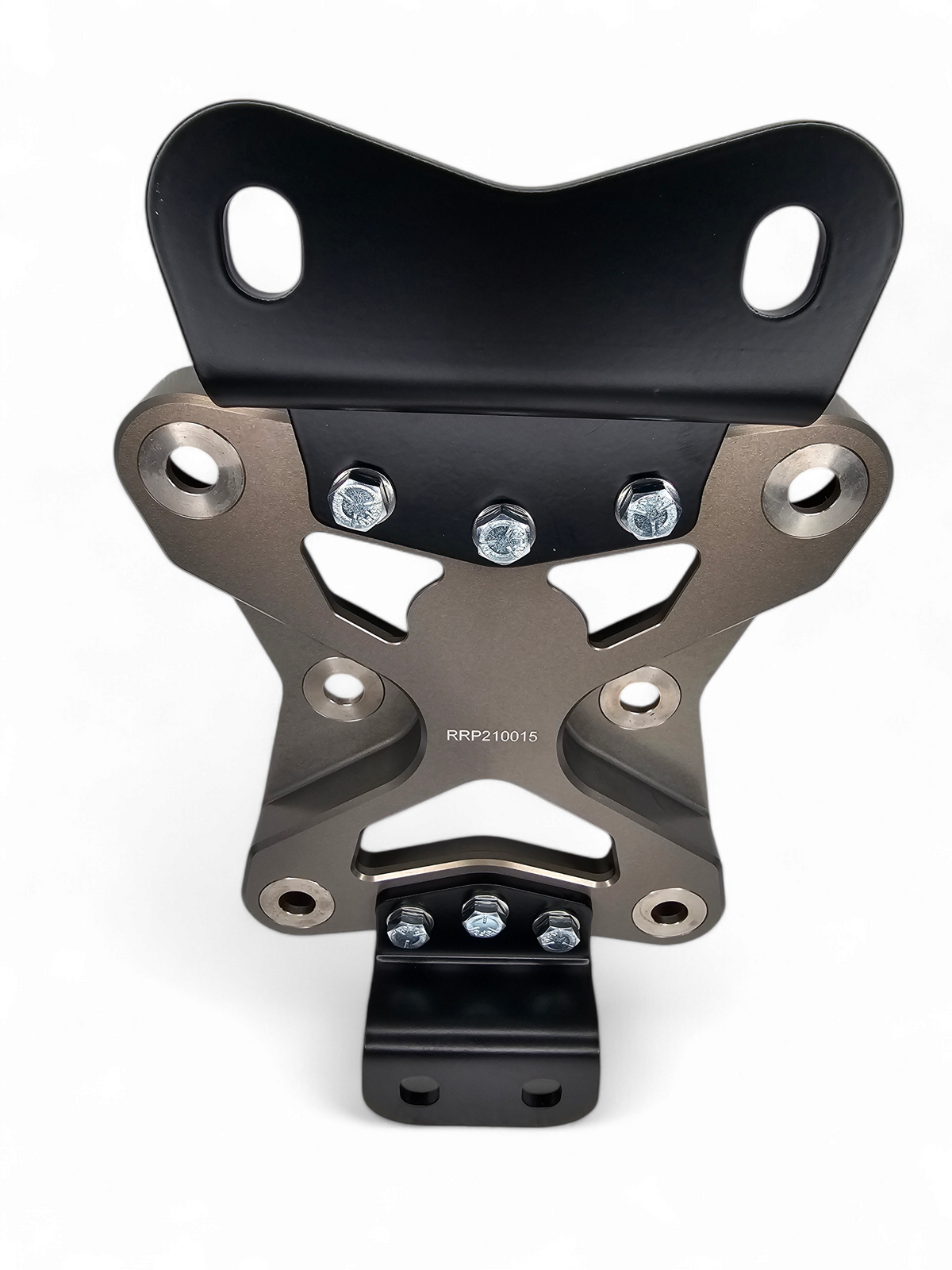 Gun metal anodized 6061 billet aluminum finish on Can-Am Maverick X3 10-bolt radius rod plate