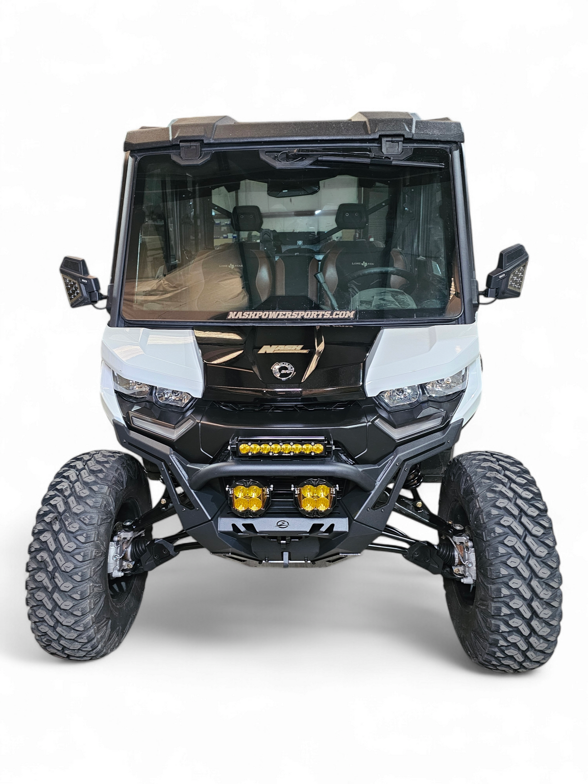 Bolt-on mounting point detail on Can-Am Defender Volt Front Winch Bumper showing factory attachment
