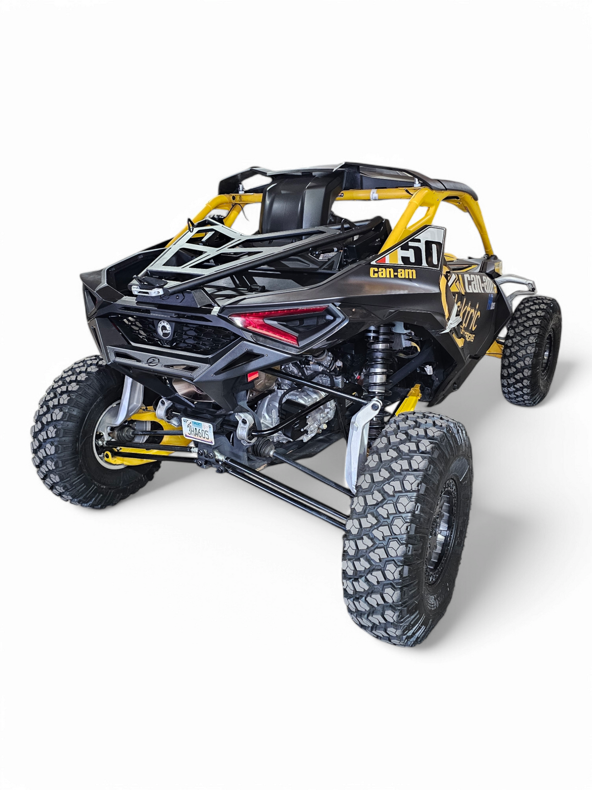 Hammer black powder coat finish detail on Can-Am Maverick R EOD Volt Tire Rack showing textured surface and chip resistance
