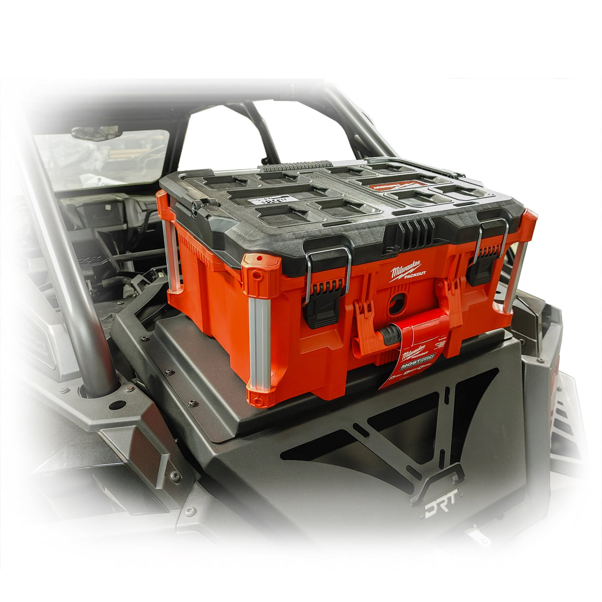 Offroad UTV cargo system mount with Milwaukee Packout gear