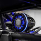 UTV Stereo black wake tower speaker with blue LED ring mounted on roll cage