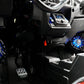 UTV Stereo audio system installed in vehicle dashboard with illuminated blue speakers