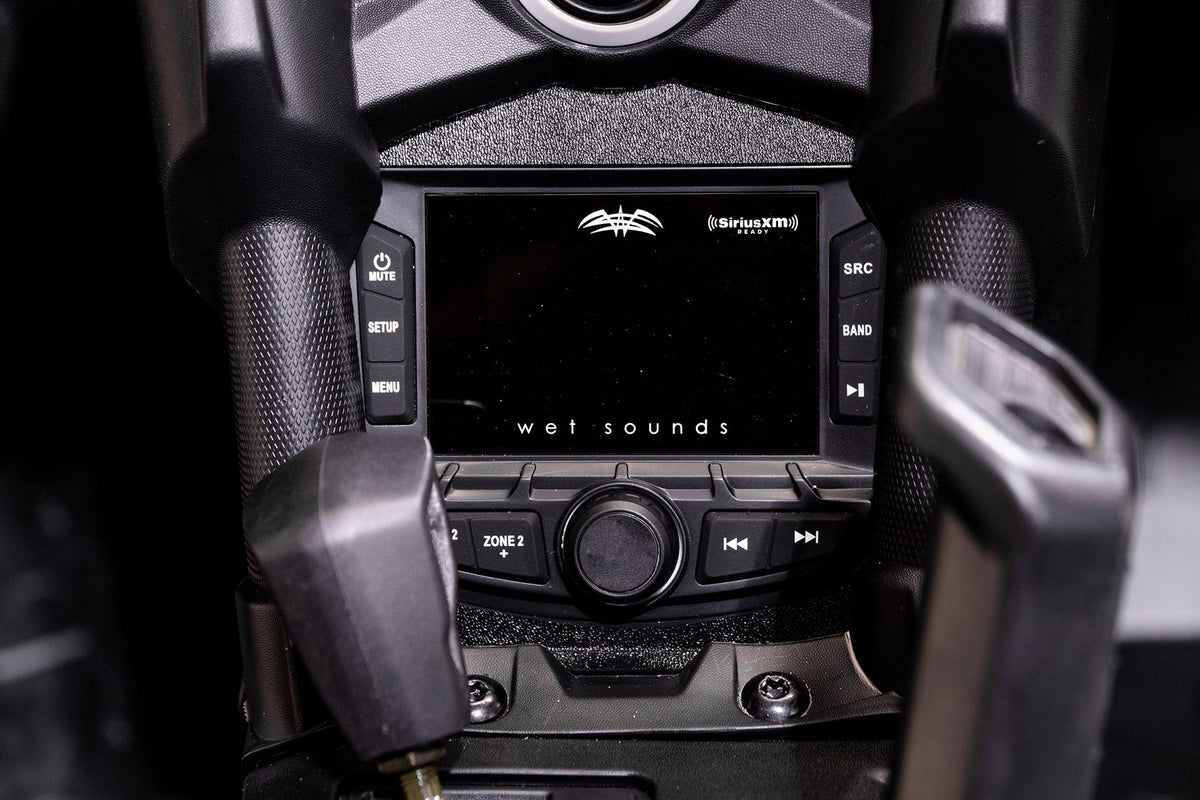 Wet Sounds digital media receiver installed in a UTV Stereo dash mount