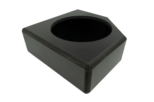 Black single subwoofer enclosure box with angled top