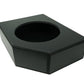 Black carpeted subwoofer enclosure box with a single circular speaker cutout