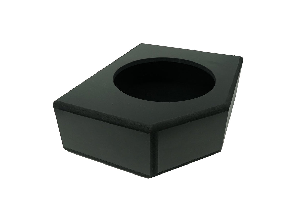 Black single subwoofer enclosure box with circular speaker cutout