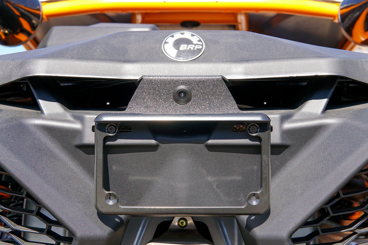 BRP vehicle rear license plate mount with integrated backup camera