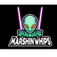 Alien holding marshin whips with 'Marshin Whips' text on a black background