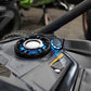 MTX Audio speaker system with blue LED lighting installed on a UTV dashboard