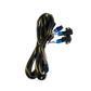 Automotive wiring harness with black and yellow braided sleeve and three electrical connectors