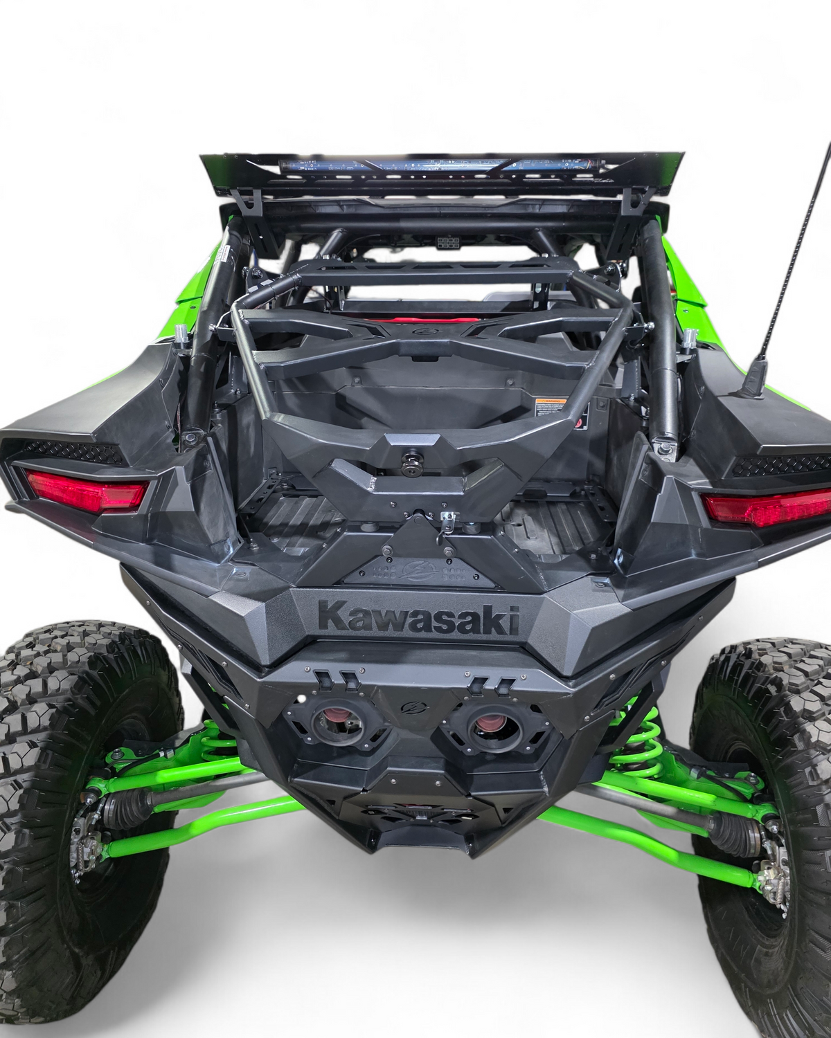 Kawasaki Teryx H2 Baja tire rack paired with the Baja Bed Box showing complete rear setup