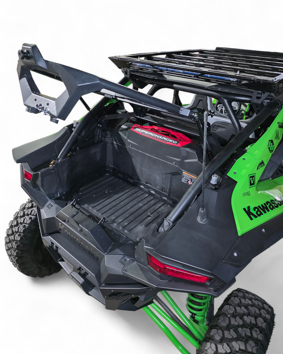 Kawasaki Teryx H2 Volt Baja tire rack shown solo displaying full construction and gas struts