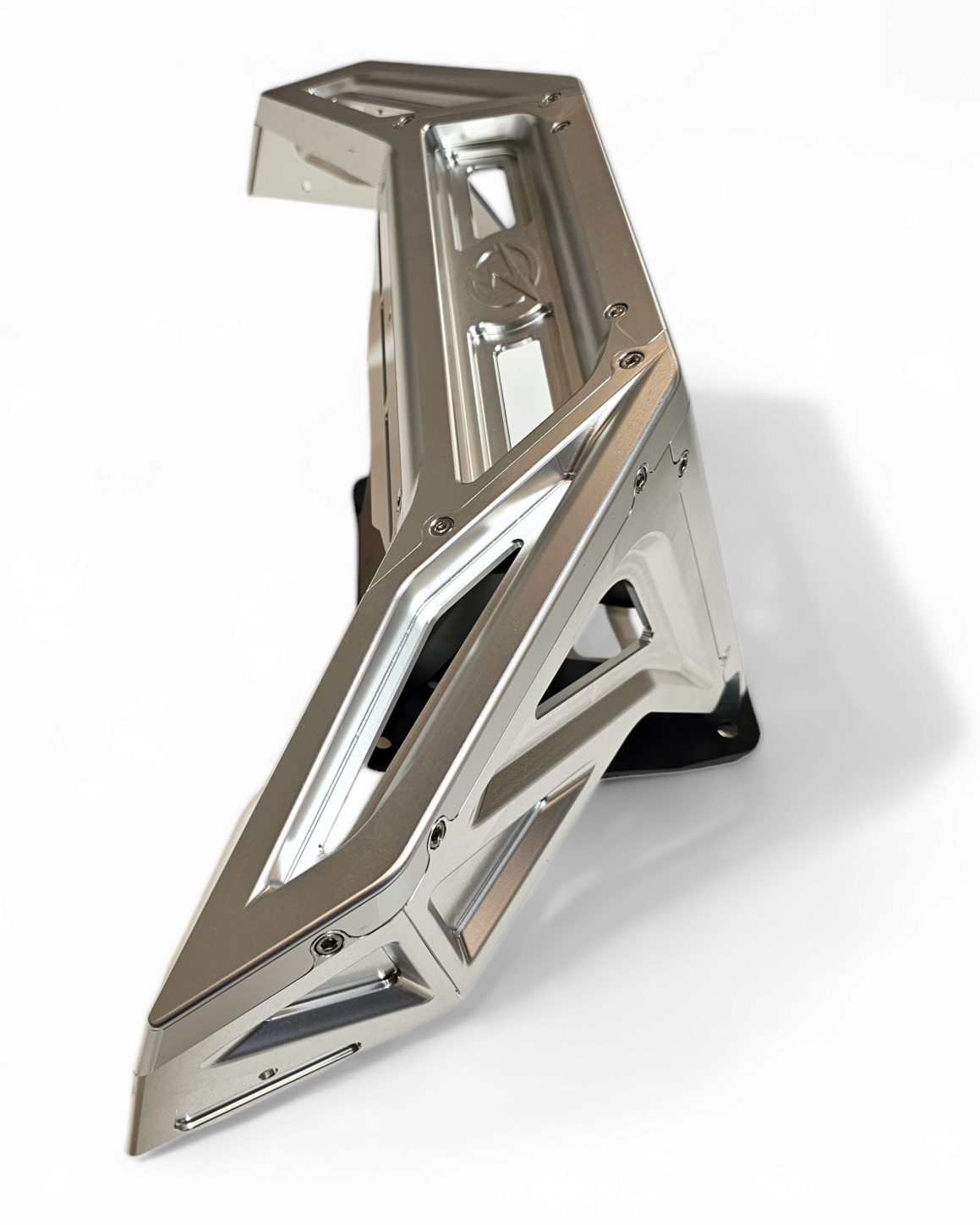 Overhead view of Polaris RZR clear billet front winch bumper showing winch and light mounting layout