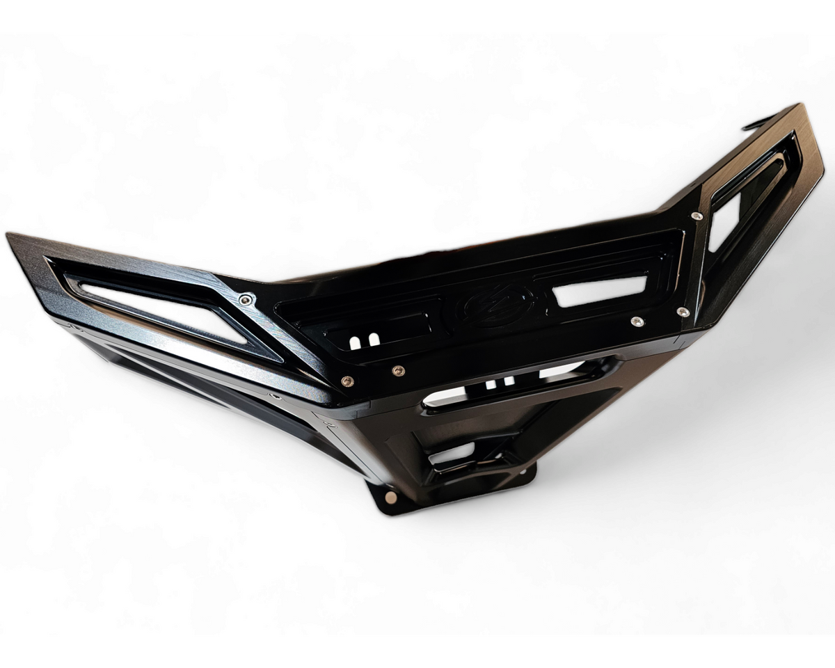 Full machine front view of Polaris RZR Pro R with billet front winch bumper