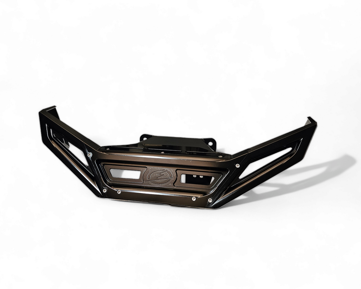 Billet aluminum edge and machining detail on Polaris RZR front winch bumper