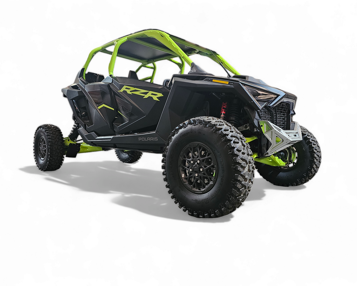 Winch installed behind Polaris RZR clear billet front bumper showing hidden mount integration