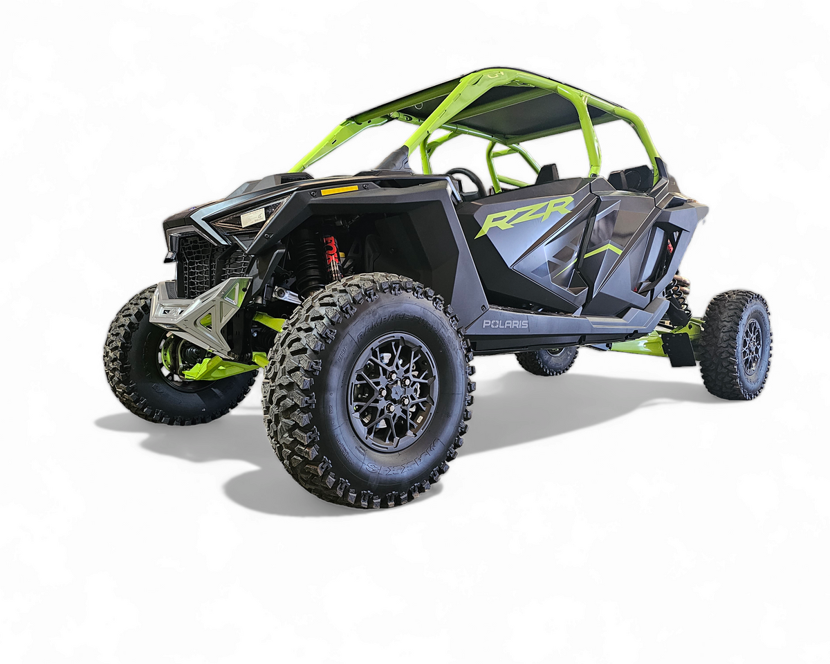 Cube lights mounted on Polaris RZR clear billet front winch bumper