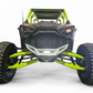 Driver side view of clear billet front winch bumper installed on Polaris RZR Pro R