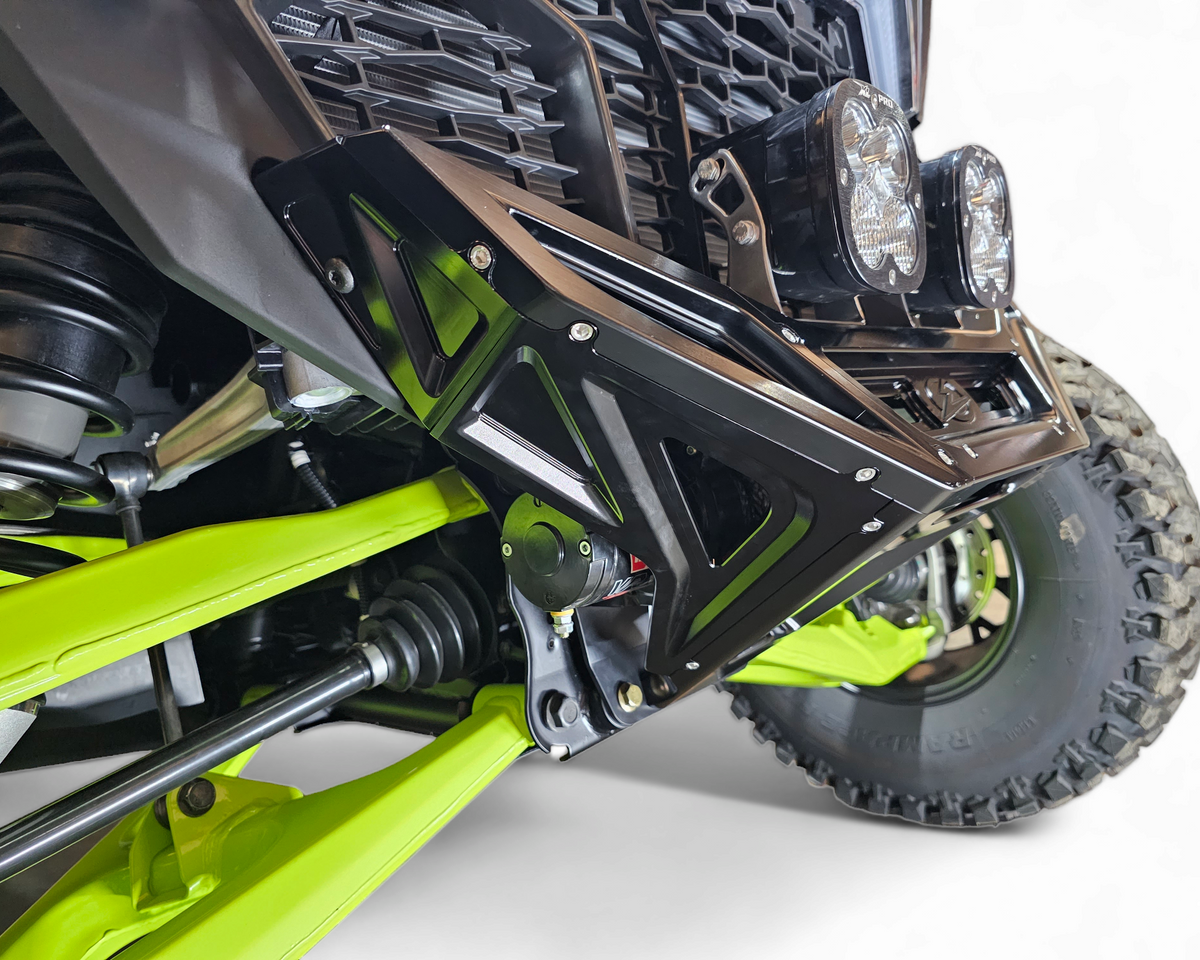 Built-in fairlead slot detail on Polaris RZR billet front winch bumper