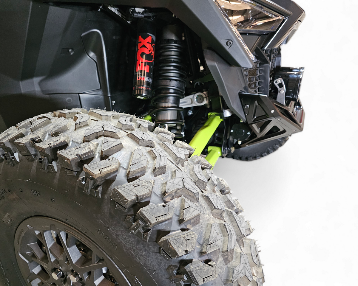 Side profile of Polaris RZR billet front winch bumper showing machined billet construction