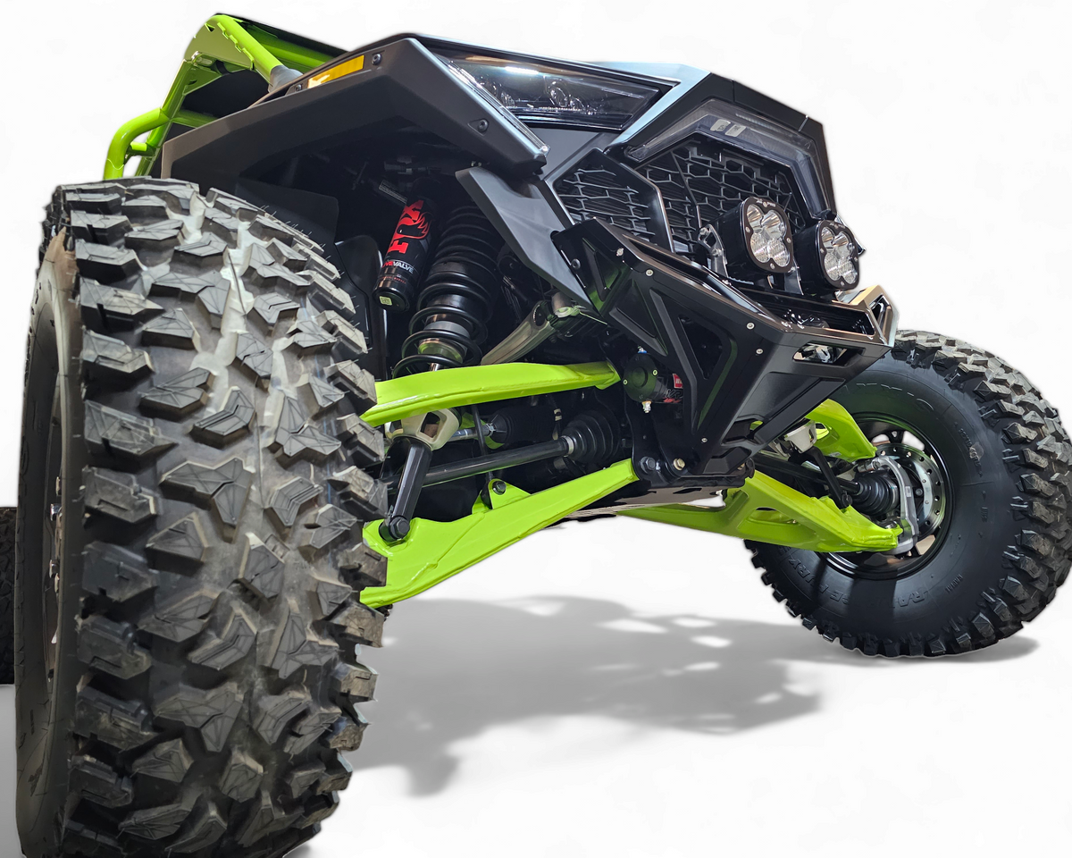 Dual universal light mount detail on Polaris RZR billet front winch bumper