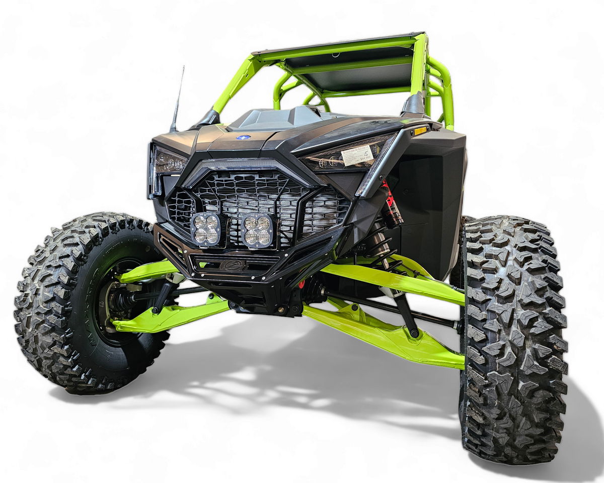 CNC machining detail on Polaris RZR Pro R billet aluminum front winch bumper