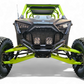 Passenger side view of Polaris RZR billet front winch bumper showing front-end protection