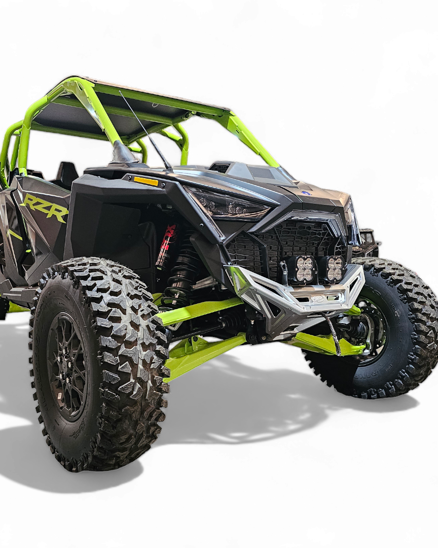 Clear hard anodized finish showing natural aluminum on Polaris RZR billet front bumper