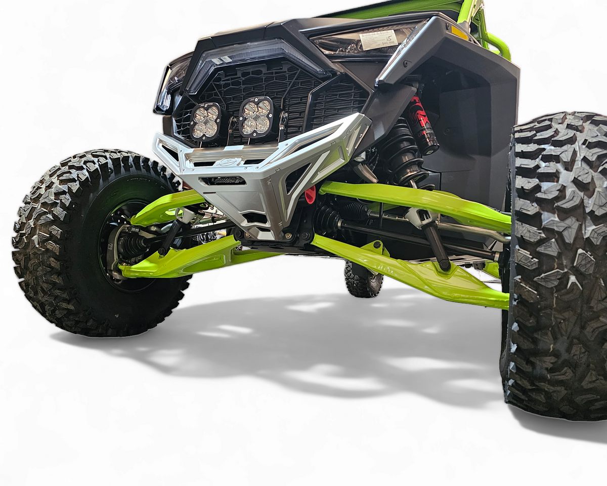 CNC machining detail on Polaris RZR Pro R clear billet aluminum front winch bumper