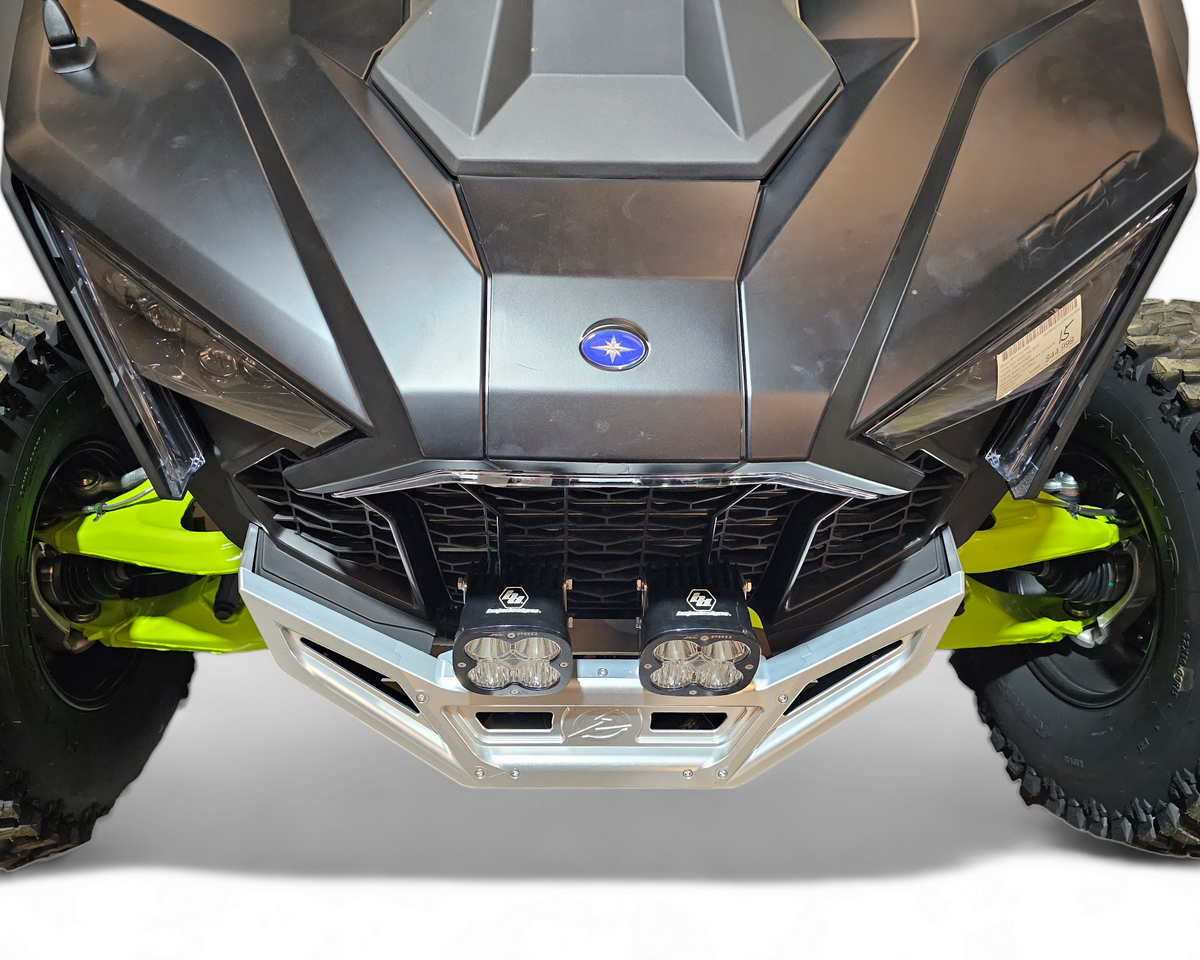 Wire management channel detail on Polaris RZR billet front winch bumper