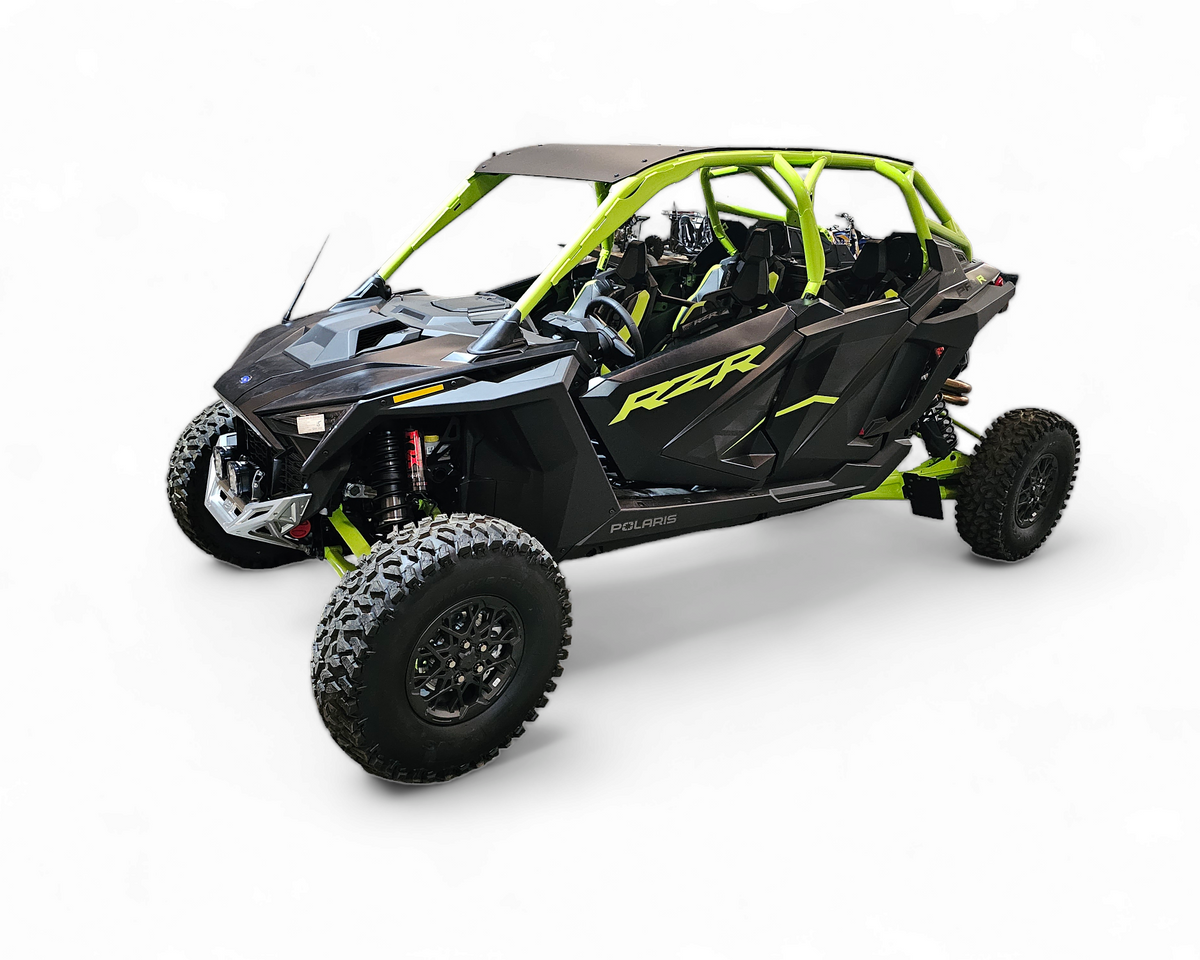 Side profile of Polaris RZR clear billet front winch bumper showing machined construction