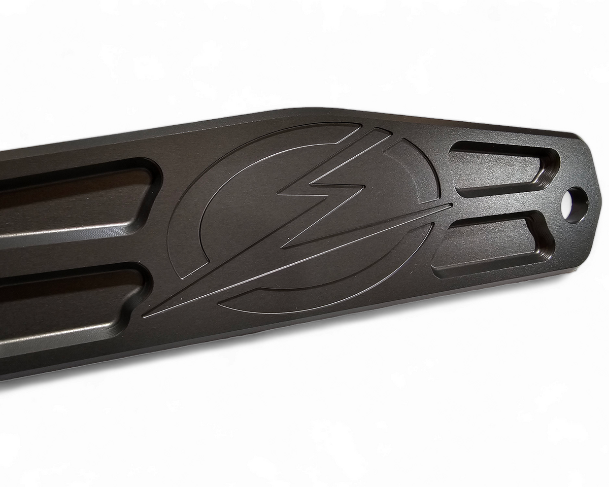 Fairlead Cover Plate installed on a UTV bumper in anodized gunmetal billet aluminum