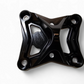 Black anodized 6-bolt radius rod plate installed on Can-Am Maverick X3 protecting rear suspension heim joints
