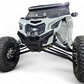 Corner machining detail of black anodized Can-Am Maverick X3 billet front winch bumper showing CNC quality